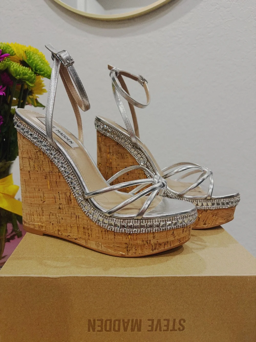 Steve Madden Manifest Silver Wedge Sandals